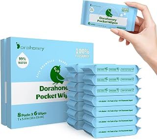 Flushable Wipes Travel Size, 99% Water Mini Wet Wipes for Sensitive Skin, Hypoallergenic & Unscented On The Go Pocket Wipes, 96 Count (16 Packs of 6)