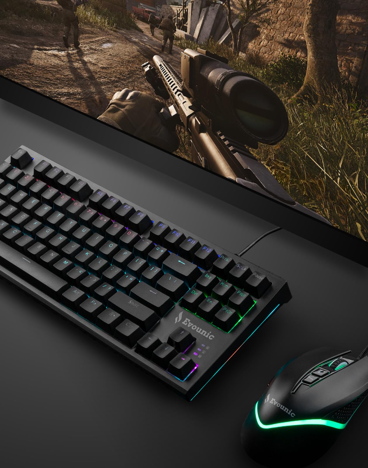 Tastiera meccanica da gioco RGB, 87 tasti, design TKL, retroilluminata con diverse modalità di illuminazione, cavo USB, tempo di risposta rapido per PC, laptop, console di gioco