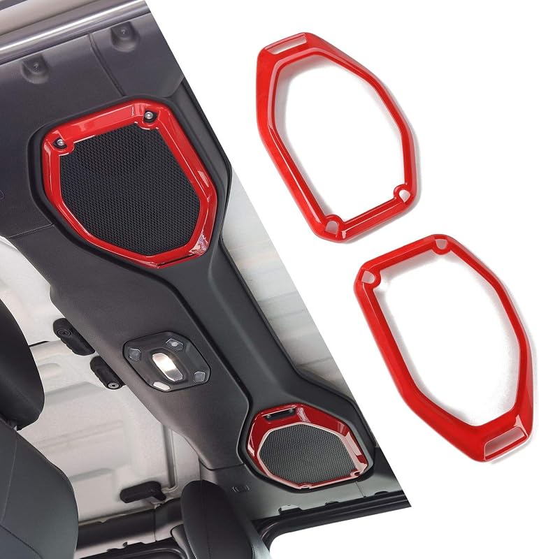 Moldura de acabamento das caixas de som do teto JeCar vermelha para Jeep Wrangler JL JLU e Gladiator JT – 2 peças