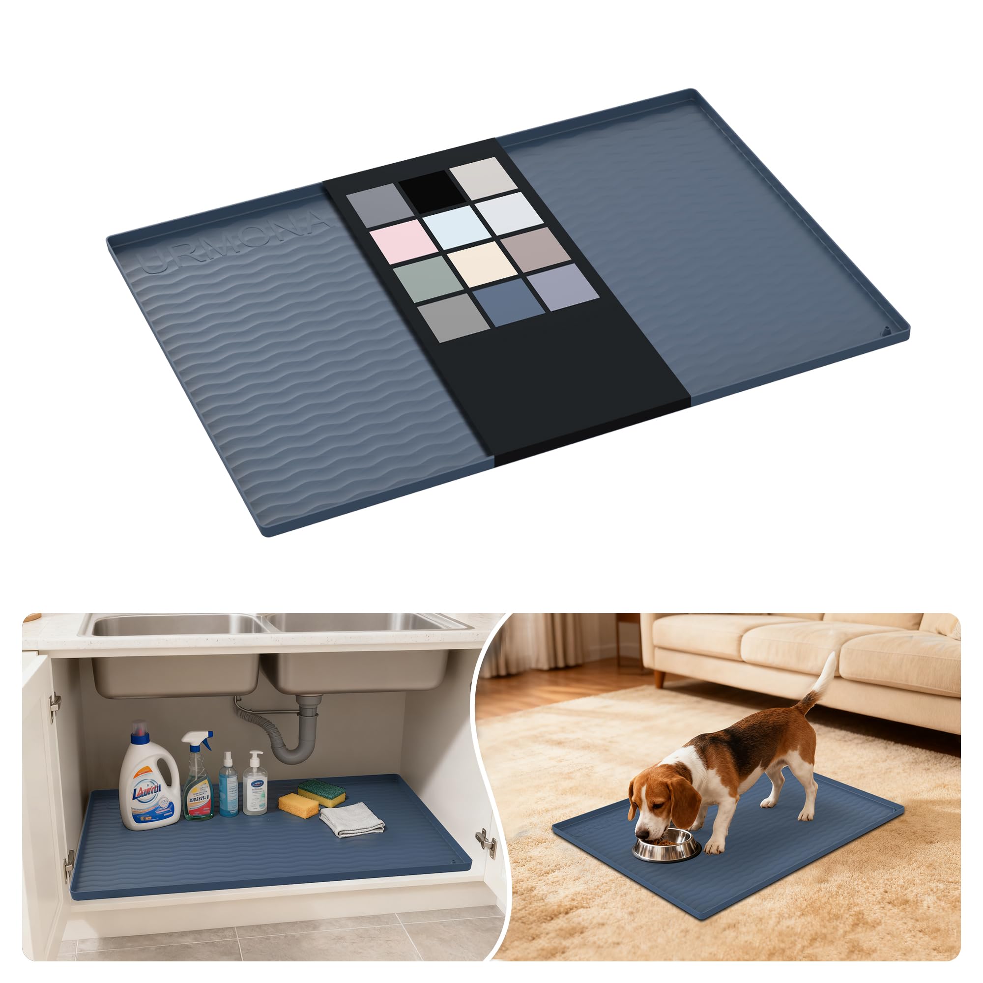 URMONA Waterproof Silicone Under Sink Mat, 28 x 22 in, Flexible Shelf Liner