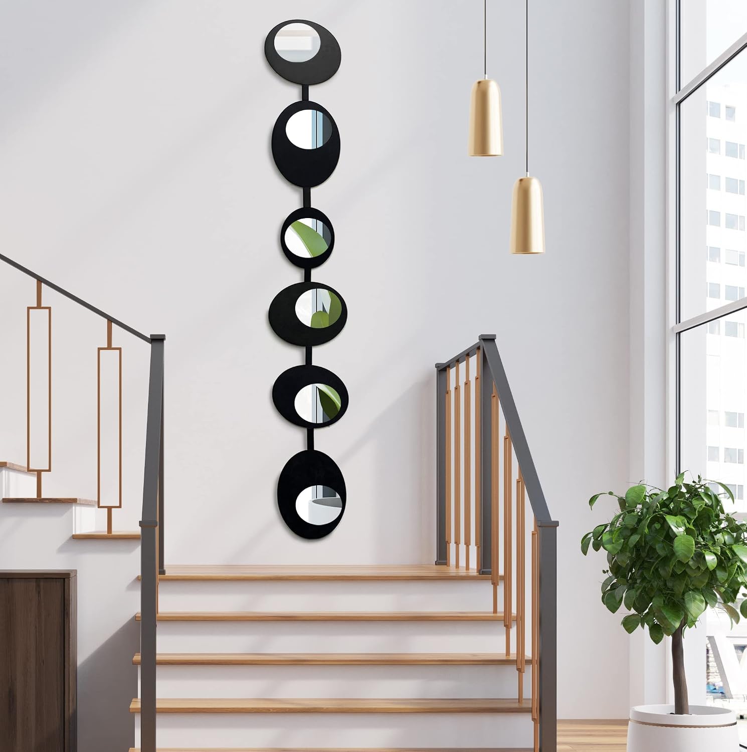 LiveInUrban Retro Mid Century Modern Wall Decor for Bedroom Living Room Decoration, Silver Oval Design 7 PCS
