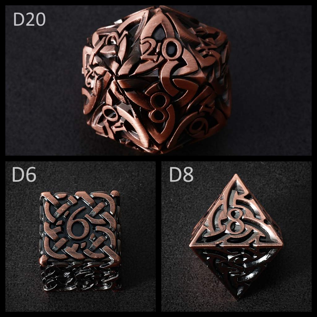 Lot de 7 dés polyédriques en métal avec nœuds celtiques extra lourds et grands pour donjons et dragons Call of Cthulhu Pathfinder