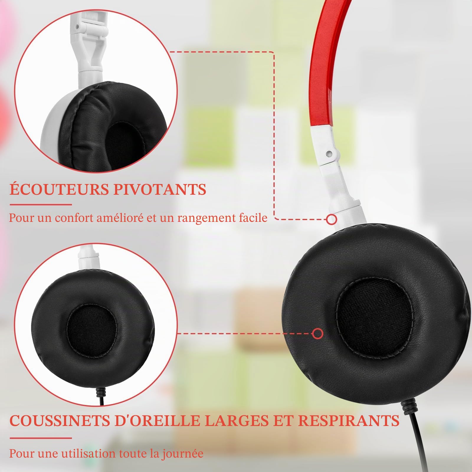 GEEKRIA Pack de 12 Casques pour Classe, Casques Enfants filaires réglables avec Prise Jack 3,5 mm, Casques on-Ear en Gros pour école, élèves, bibliothèques, Salle Informatique