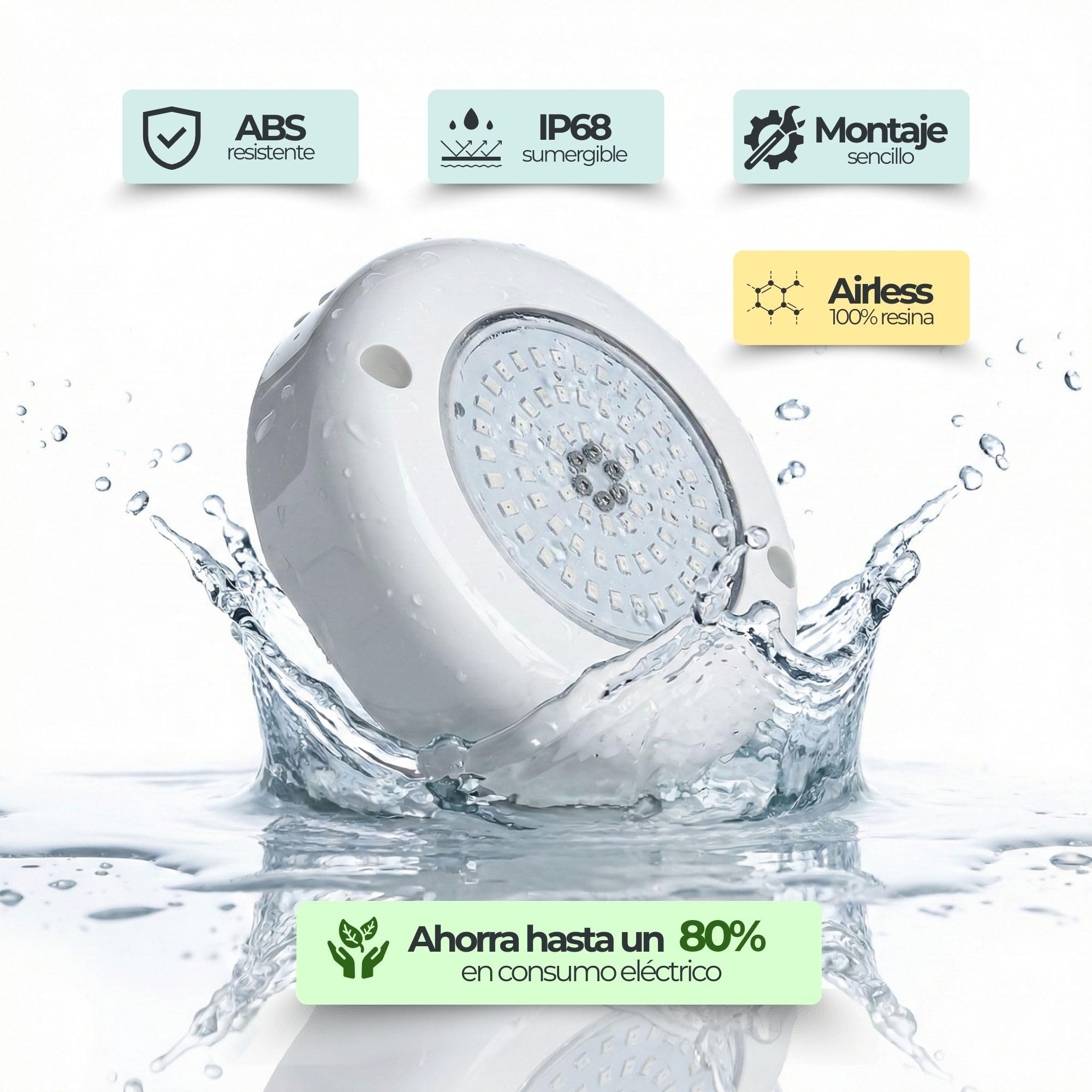 SWIMHOME Warmpool Foco LED Mini de Superficie para Piscina y Escalera, Blanco Frío 6000K, 6W, Resina Epoxy, Ø11cm