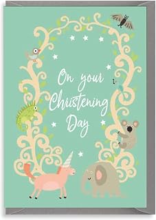 Wanky Candles On your christening Day Zoo Animals Christening Card, Baptism Card, Baby Naming Day Card, Dedication Day Card CHRIST06,Multi,5x7