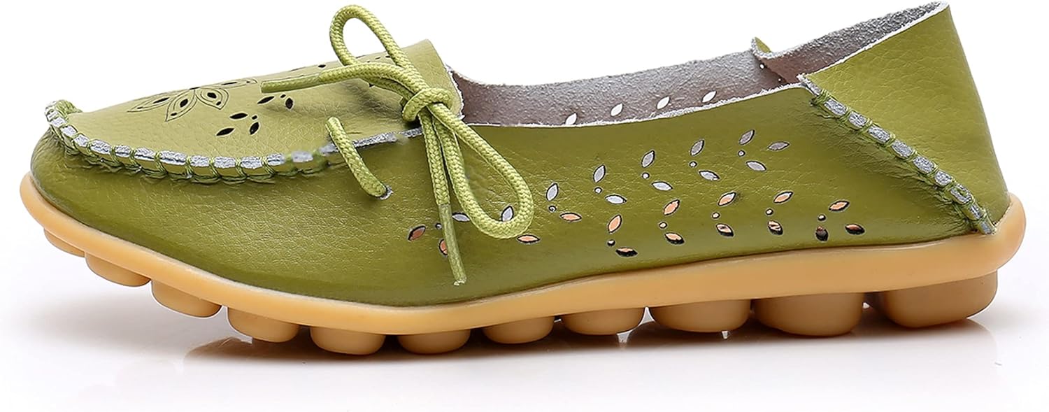 VenusCelia Women's Breathable Comfort Walking Office Flat Loafer 5 Pistac (Cutouts)