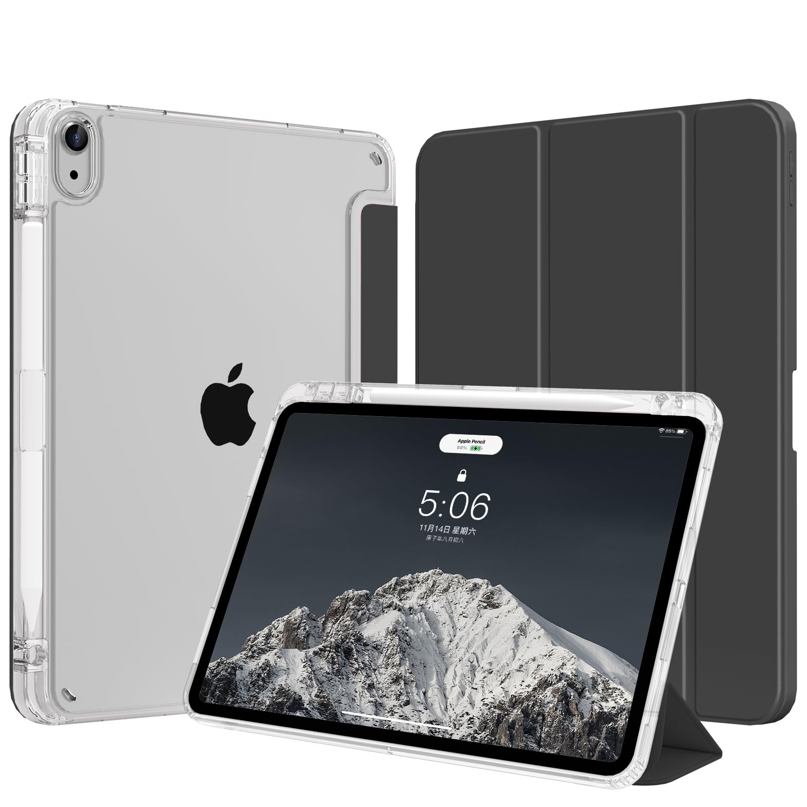SZPSGC Hülle für iPad (A16) 11. Generation 11 Zoll 2025, iPad 10. Generation 10,9 Zoll 2022 mit Stifthalter, Schlank Leicht Trifold Schutzhülle mit Hart PC Transluzenter Rückseite, Schwarz