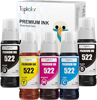 522 High Capacity Refill Ink Bottle Replacement for Epson Compatible T522 522 Ink Refill Bottles (5 Bottles) Use for EcoTank ET-2803 ET-2800 ET-2720 ET-4800 Printer (Not Sublimation Ink)