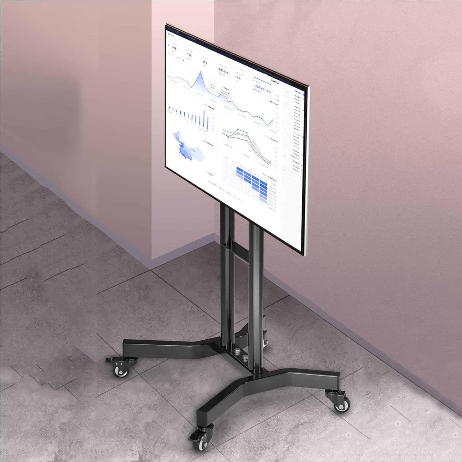 HPTHLY Universal Tv Floor Stand - Mobile Stand, Rolling Tv Stand Mobile Tv Cart For 32-65 Inch Screen, Height Adjustable Portable Floor Tv Stand With Locking Wheels, Max Vesa 400X400