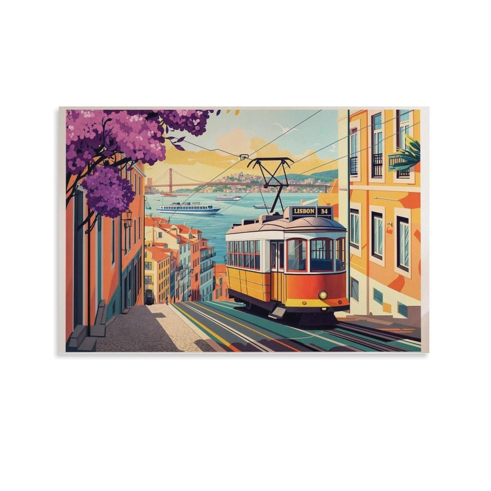 QGVBGF Lisbon Portugal Travel Canvas Poster Bedroom Decor Landscape Office Room Decor Gift 24x36inch(60x90cm)