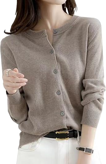 Womens Cashmere Cardigan Sweater Long Sleeve Button Down Casual Knitwear Lightweight Elegant Sweaters Tops