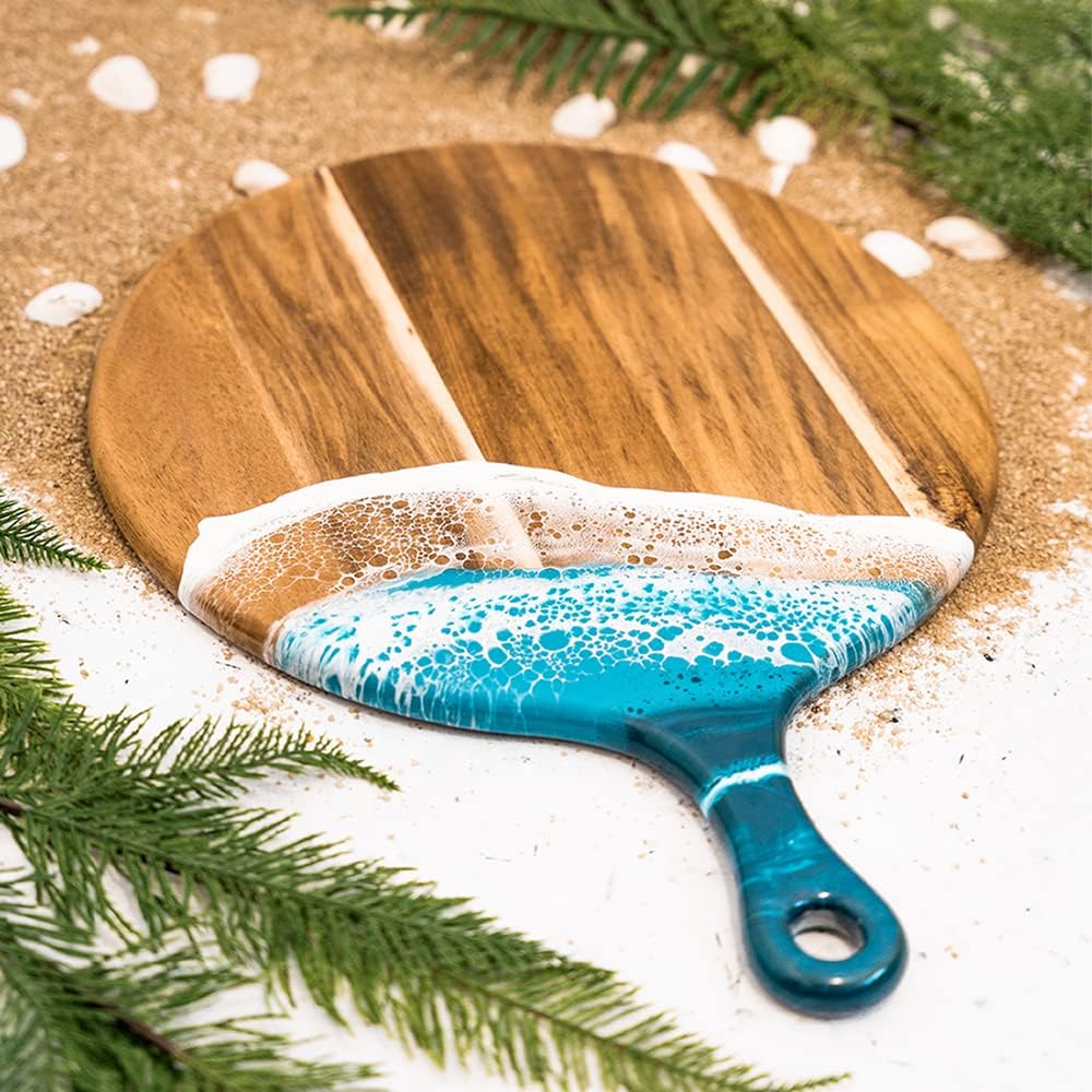 Lynn & Liana Handmade 12-inchAcacia Cheese Paddle, Ocean Vibe Design (ACP-12R-OV)