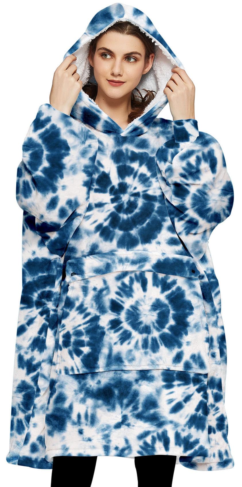 KFUBUO Wearable Blanket Hoodie for Adults With Pocket Navy Tie Dye