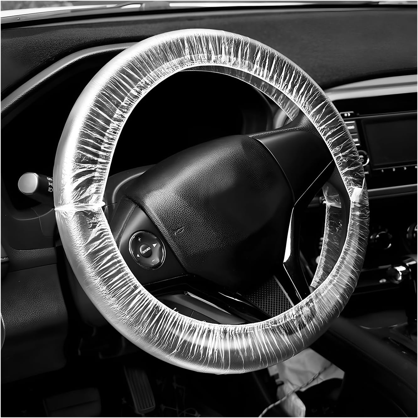 Sun Walker 100 PCS Disposable Steering Wheel Cover, Transparent Auto Steering Wheel Protector with Elastic Trim, Plastic Car Wheel Protective Cover for Avoiding Scuffs & Scratches