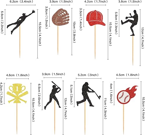 Miniatura 10 de Ercadio 1 paquete de decoración de pastel de béisbol de feliz cumpleaños con purpurina para jugador de béisbol para temática de béisbol, baby