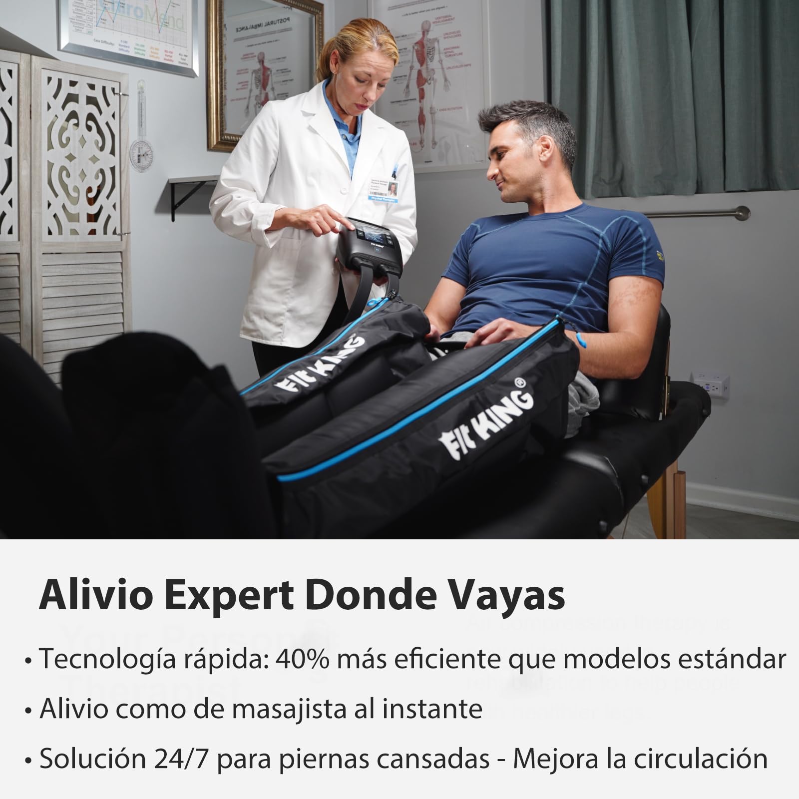 FIT KING Botas de Presoterapia Recargable, Masajeador de piernas sin cable para el dolor y la circulación con el calentamiento y con la recuperación (Medio)
