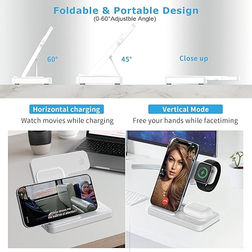 Miniatura 3 de ImmSss Cargador inalámbrico 3 en 1 estación de carga rápida de 15 W compatible con Apple iWatch 8Ultra76SE54321 AirPods 321Pro iPhone1413 ProPro
