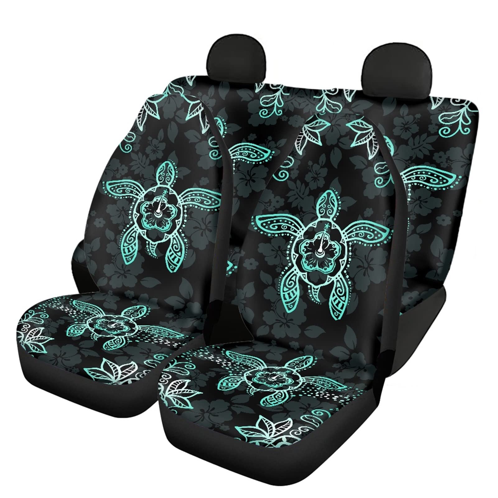 Dolyues Set completo di coprisedili per auto con motivo tribale hawaiano, universale, adatto per la maggior parte delle auto, camion, furgoni, SUV (verde)