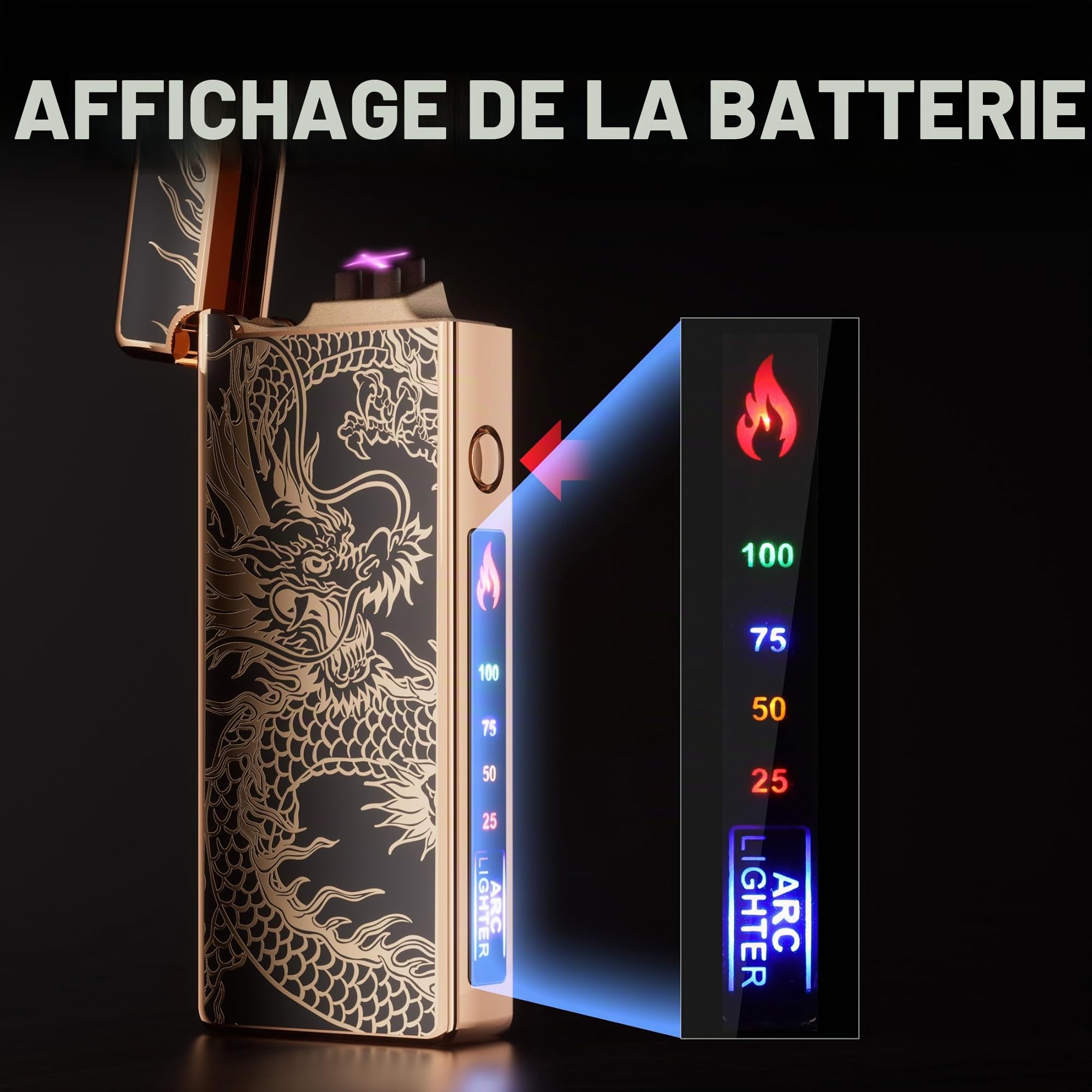 Briquet électrique rechargeable USB double arc résistant au vent camping