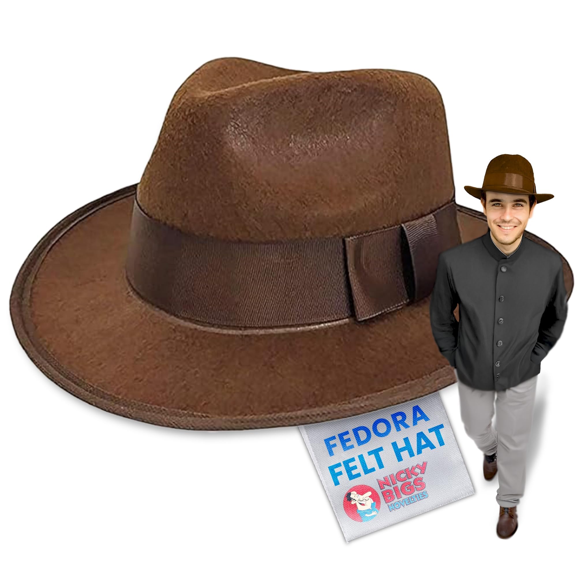 Nicky Bigs NoveltiesMens Adventurer Explorer Fedora Hat, Brown, One Size