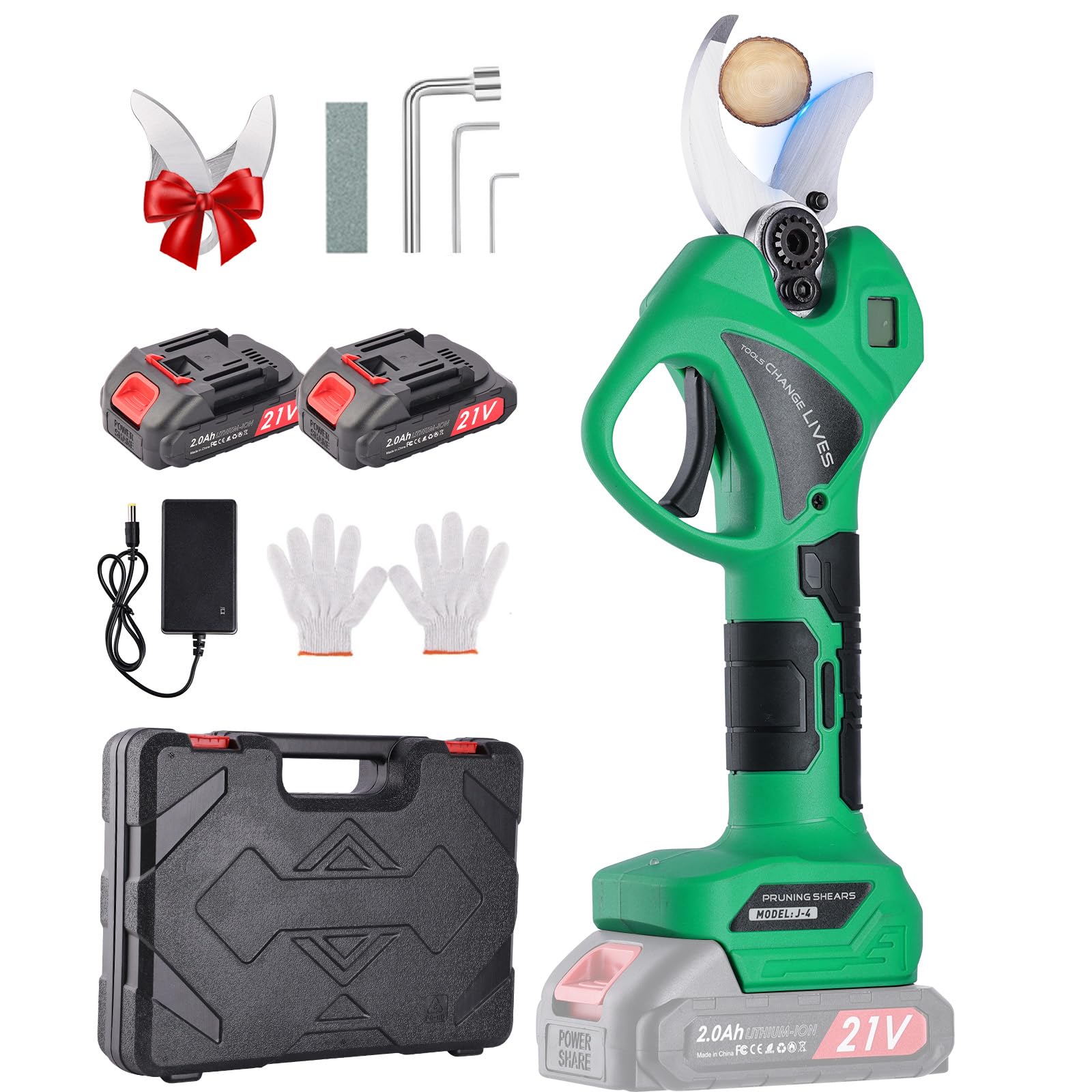 Tijeras de Podar Eléctricas: Tijeras de Podar Bateria con apertura ajustable de 45mm a 30mm, 2 baterías de 2000mAh, SK7 de Alta, Tijeras de podar bateria para Olivos Viñedos Jardines