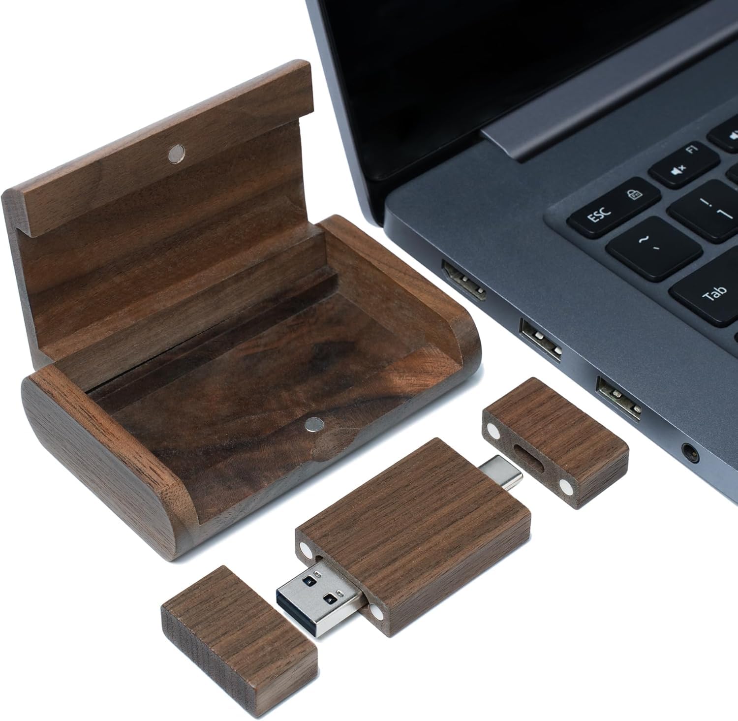 Clé USB C en Bois de Noyer 8 Go Type-C OTG Pen Drive Compatible avec Smartphone Android - Double Interface USB-A et Type-C - 5