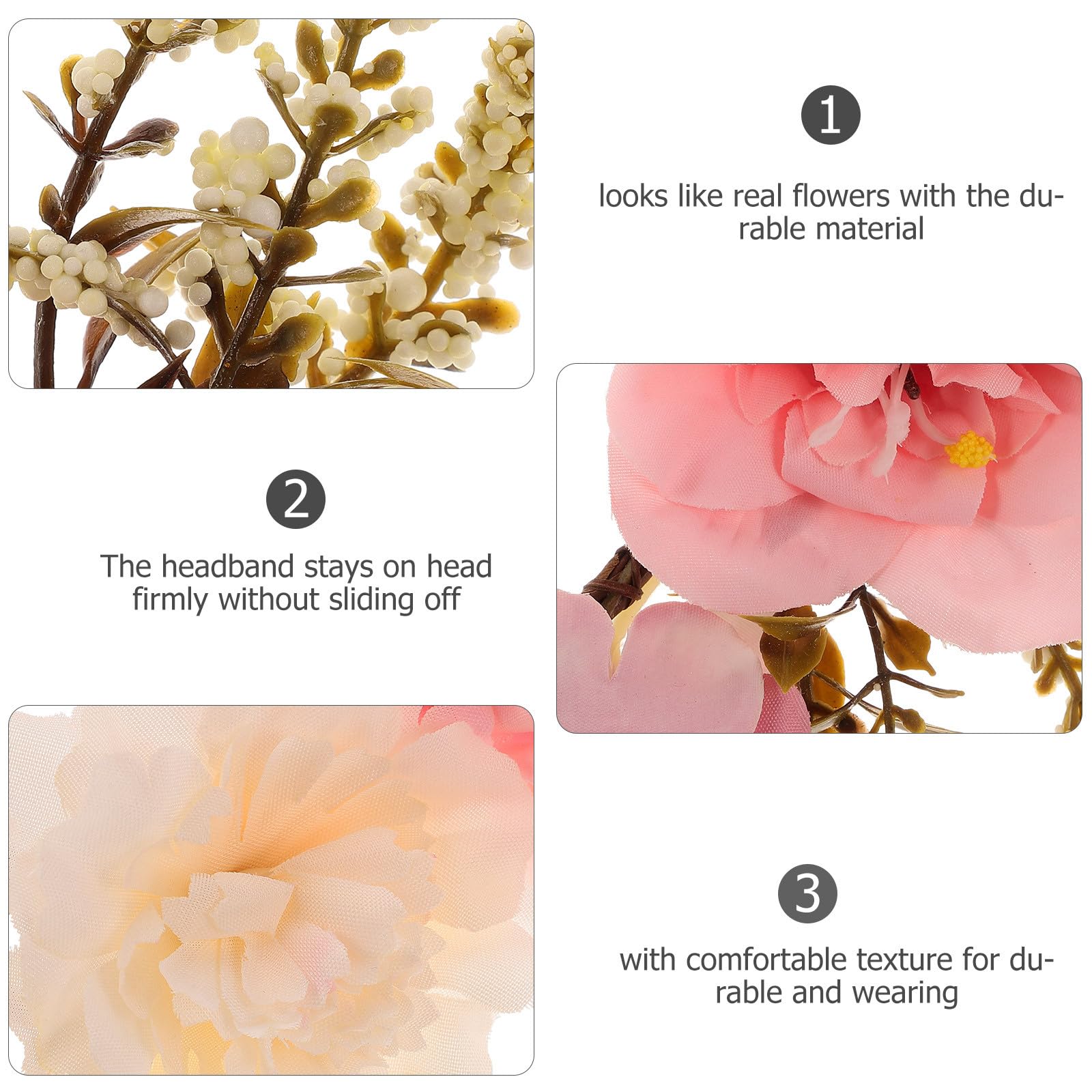 Bandeau à Fleurs Délicat et Guirlande de Fleurs en Tissu, Accessoire Cheveux Fixe la Tête, pour Séance Photo et Vacances la Plage