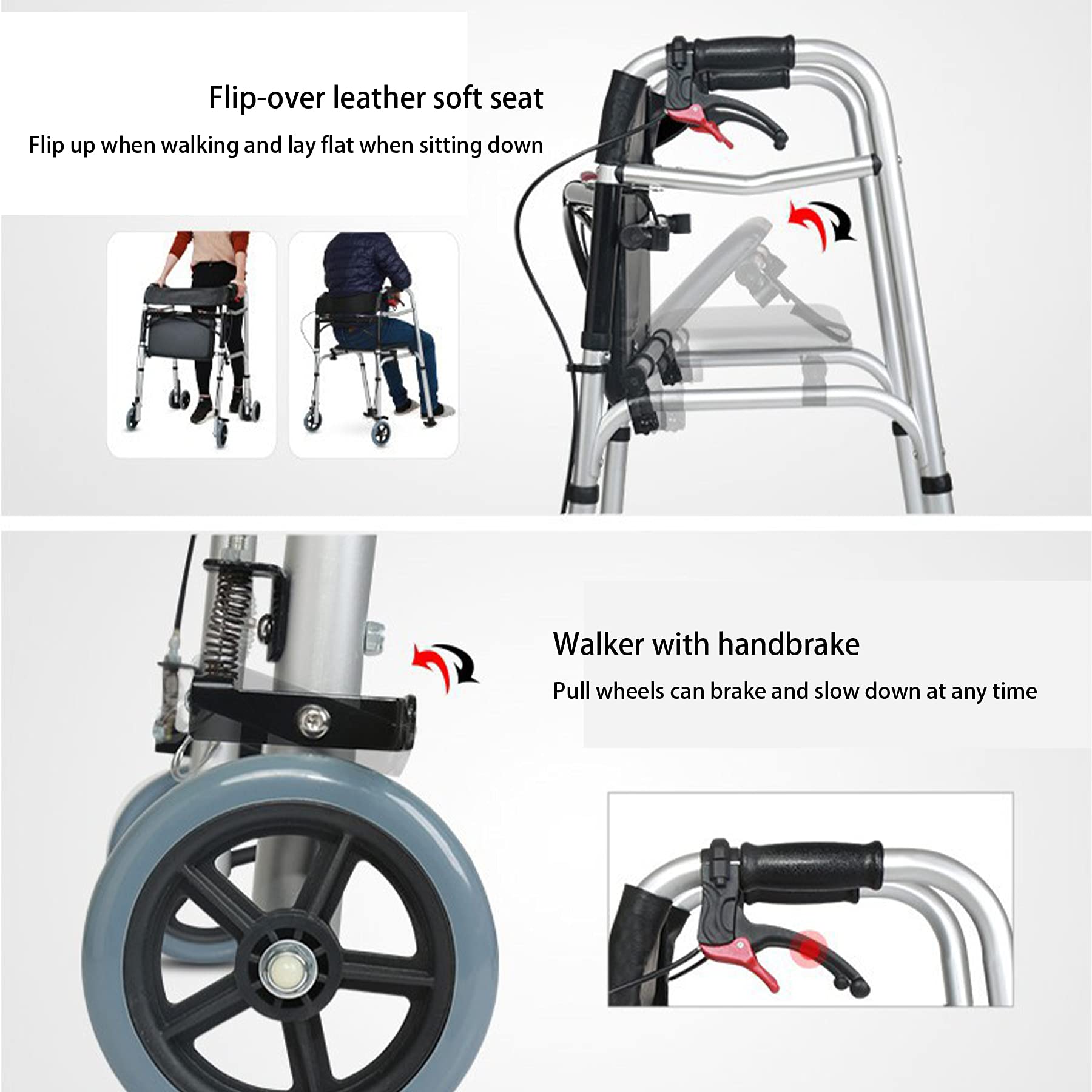Stand Up Rollator Walker Mobilność na kółkach z wyściełanymi podłokietnikami dla seniorów i dorosłych Mobilność na kółkach z regulacją wysokości dla starszych seniorów