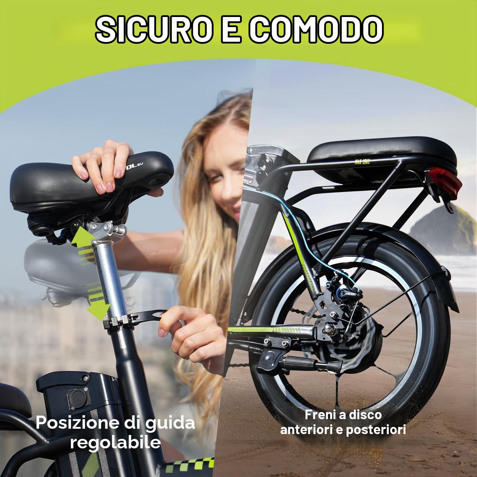Bicicletta elettrica pieghevole da 16 pollici per adulti, bicicletta elettrica da uomo e donna, bicicletta elettrica urbana, batteria 36 V 12,8 Ah, assistenza elettrica fino a 25 km/h, freni a