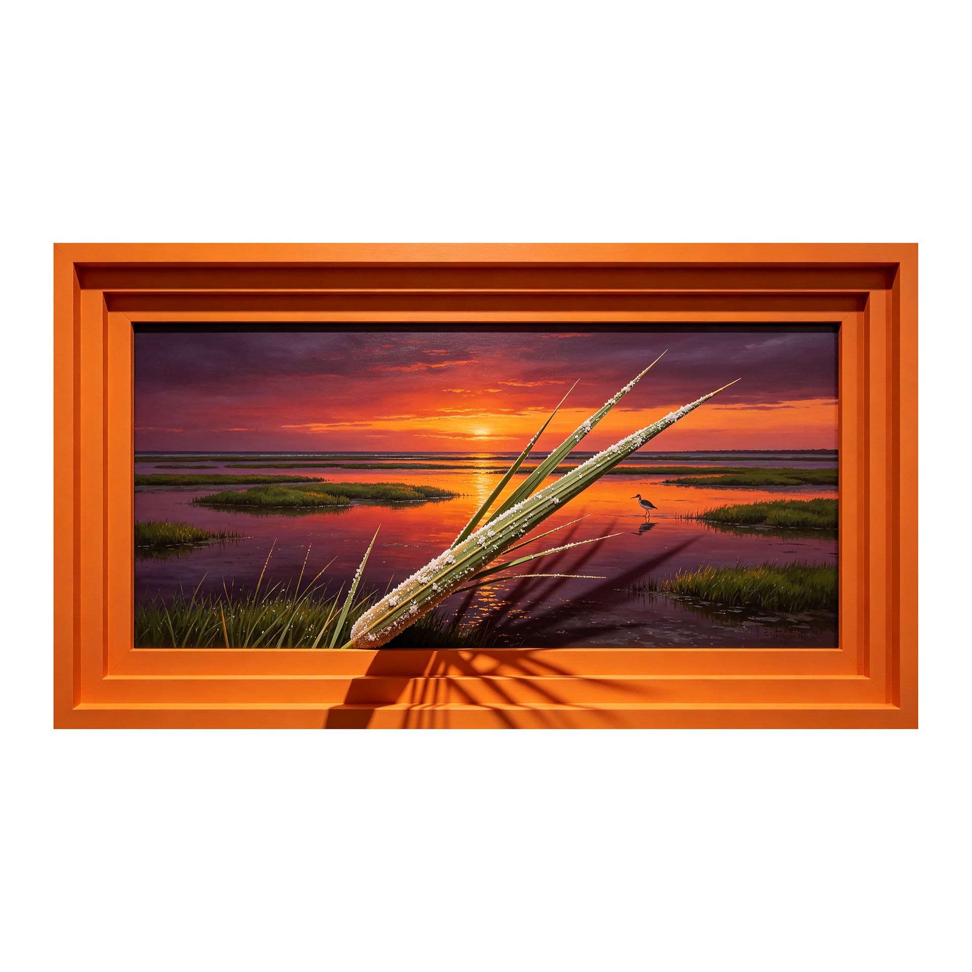 Yzpallescene 3D Framed Wall Art 50cm×100cm Coastal Seascape Sunset Tropical Wetland Panoramic Oil Painting Large Size SelfAdhesive Removable Wall Decor Prints Artwork for Living Room Bedroom Office