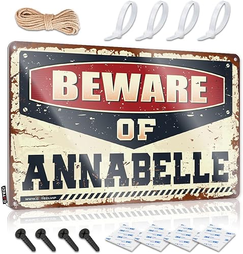 Dsoluuing Letrero de hojalata para decoración de pared con texto en inglés Beware of Annabelle, decoración del hogar, para hombres y hombres (tamaño