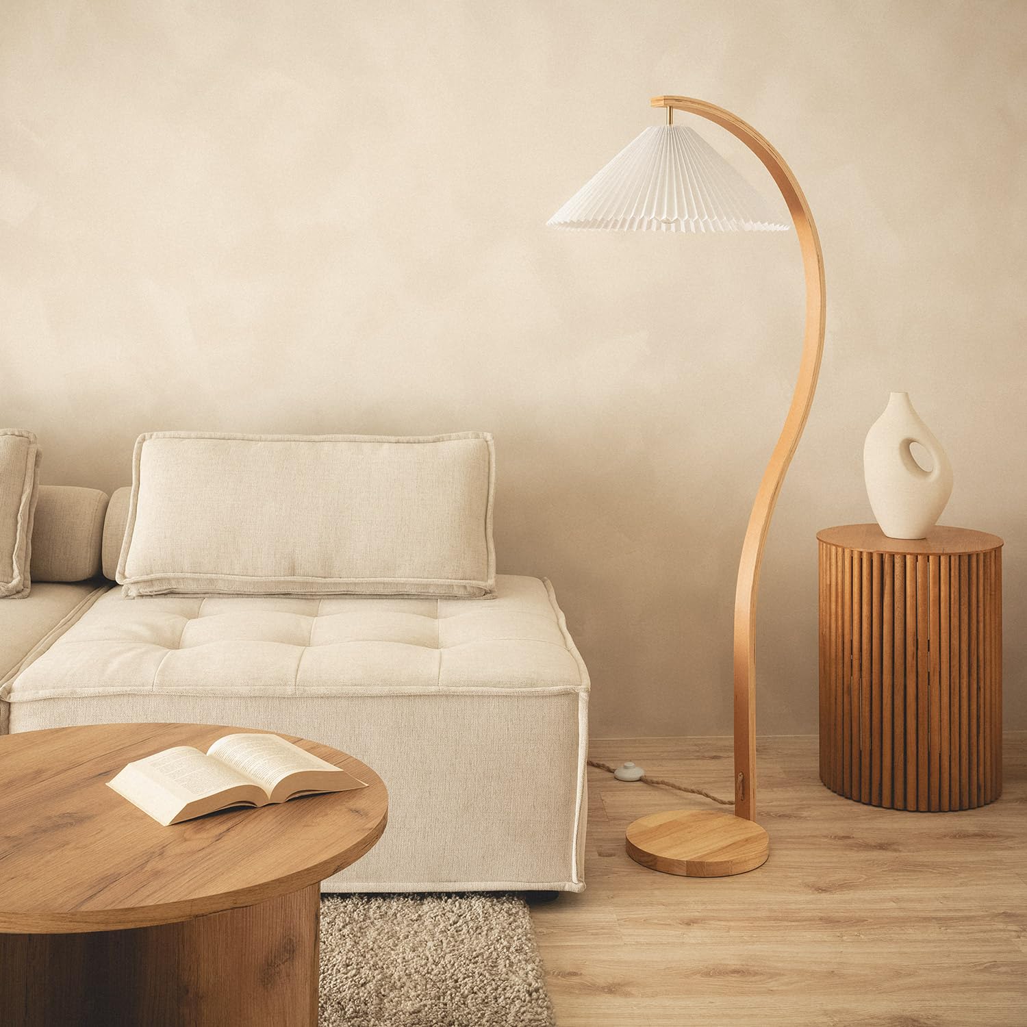 LEDKIA Stehlampe Holz Luanda Weiß