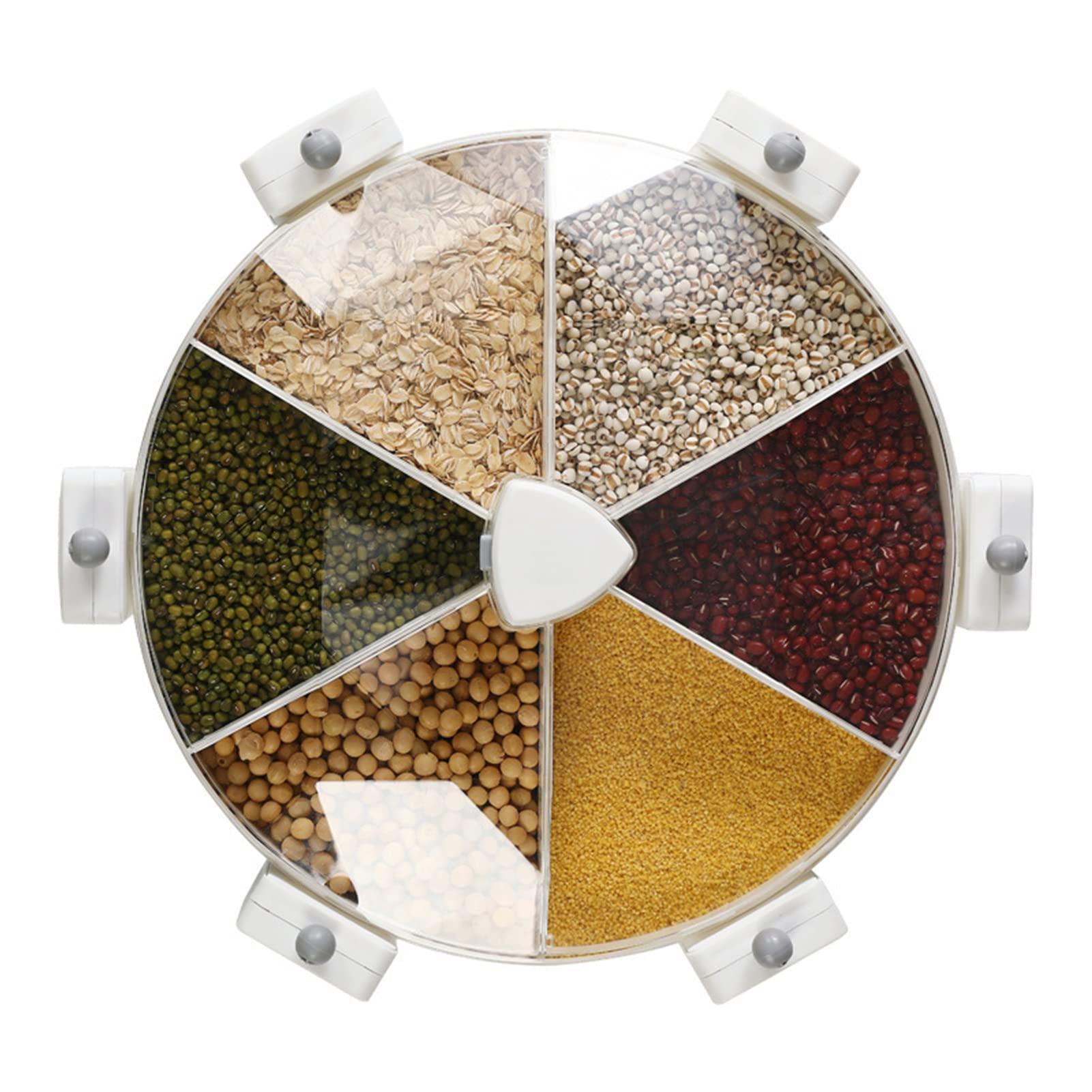 SUNGOOYUE Boîte de Stockage de Céréales Rotative, Récipient de Céréales scellé séparé Mural avec Cadre de Support Triangulaire en Métal pour L'organisation de la Cuisine (Blanc Gris)