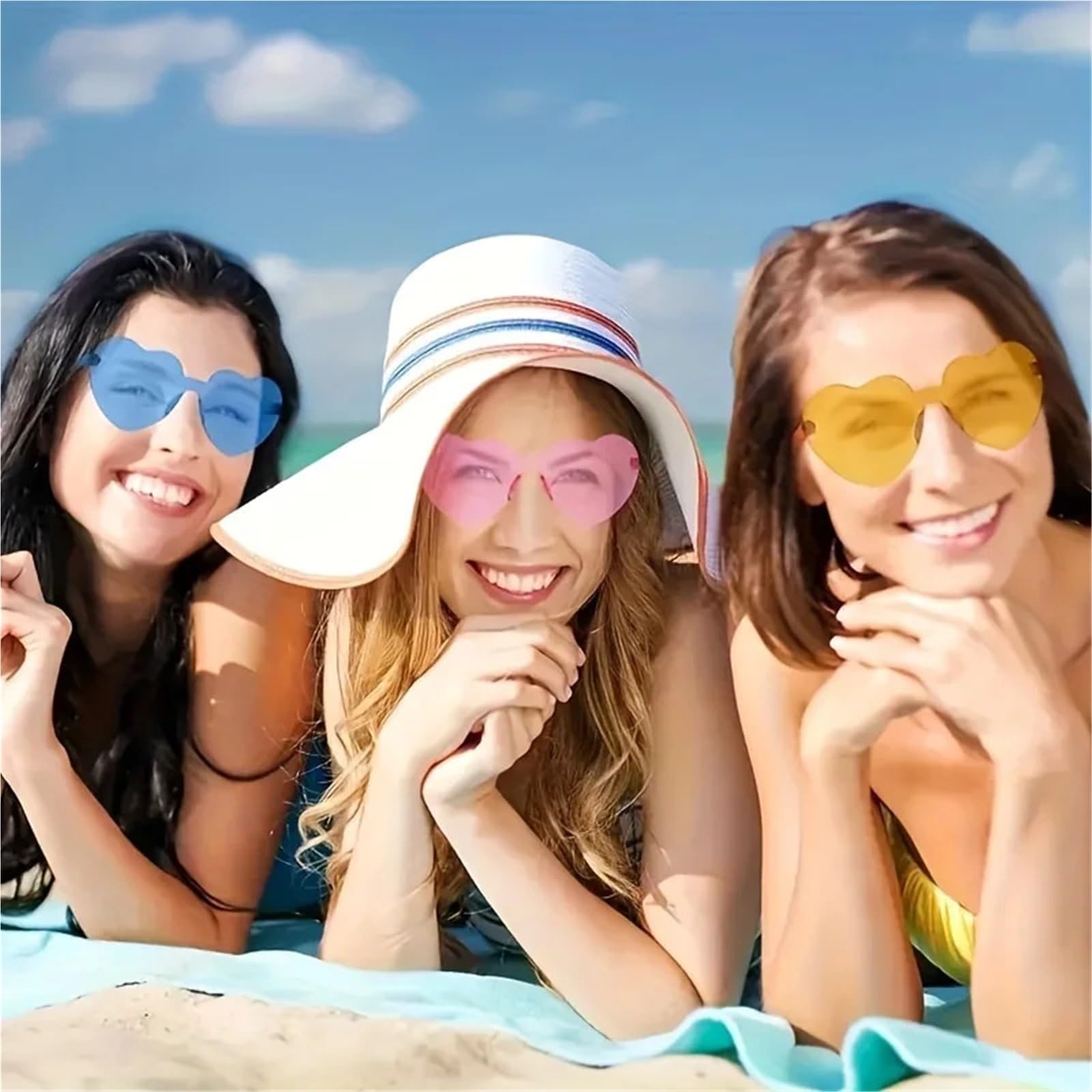 15 Stück herzförmige randlose Sonnenbrillen for Damen und Herren, einteilige, Party-Brillen