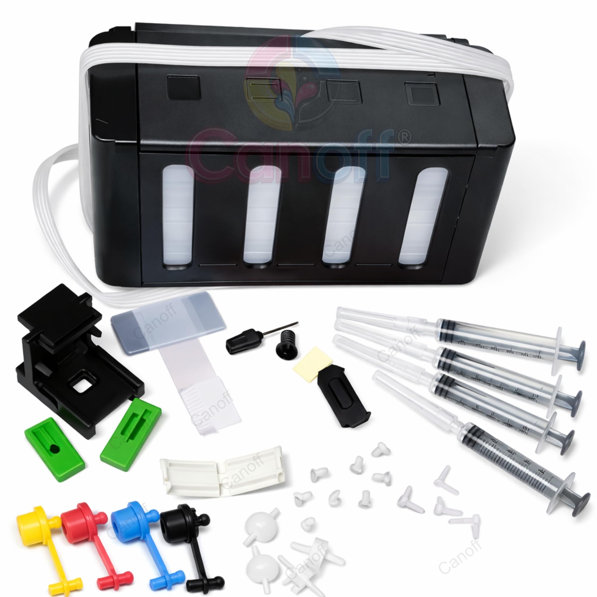 CANOFF Continuous Ink Supply System CISS Ink Tank Kit for Inkjet Printers, 4 Color CMYK External Tank with Tubes, Syringes and Accessories, Compatible Selected HP DeskJet & Canon Pixma Cartridges-image-30