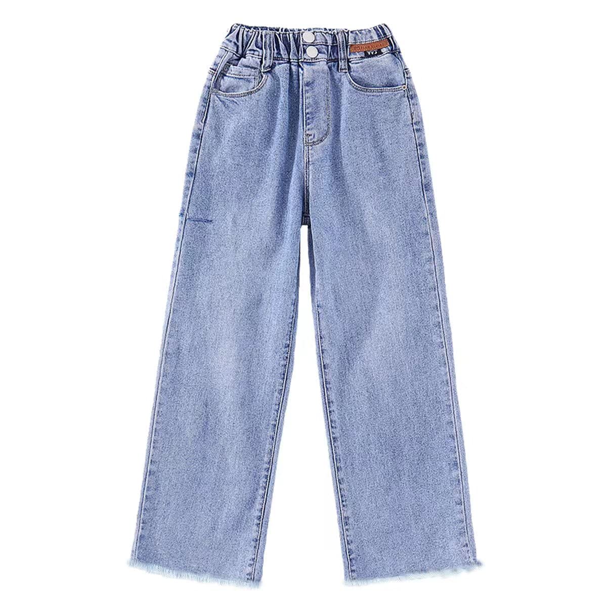 Jeans strappati per bambine e ragazze, con elastico in vita, pantaloni larghi, taglia 5-14 anni