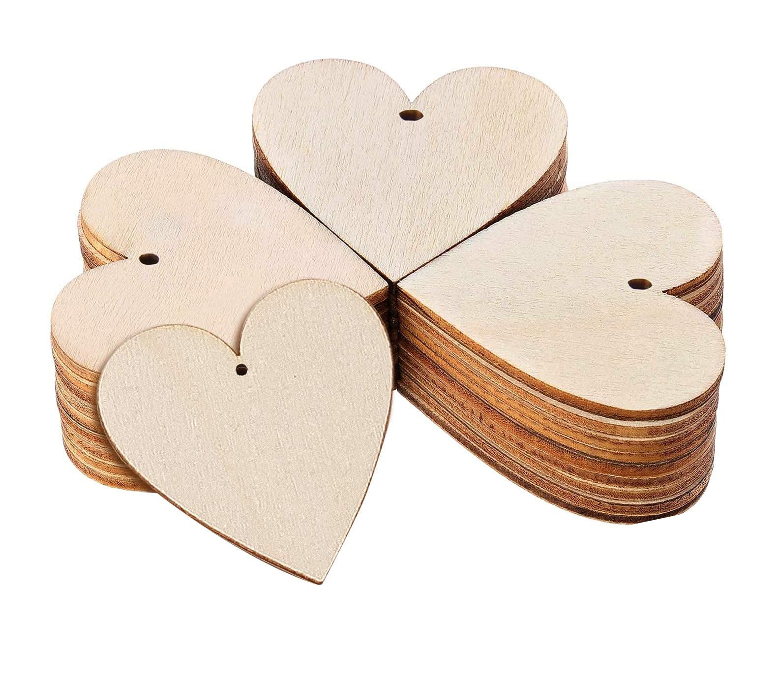 [50pcs]-[ 5cmx5cm]-Heart Wooden Pine MDF Cutouts Unfinished Tags for Key Chain,Slices Crafts,Xmas Holiday Hanging Decorations,Painting Wood Craft,MDF Plains,Resin Art Work