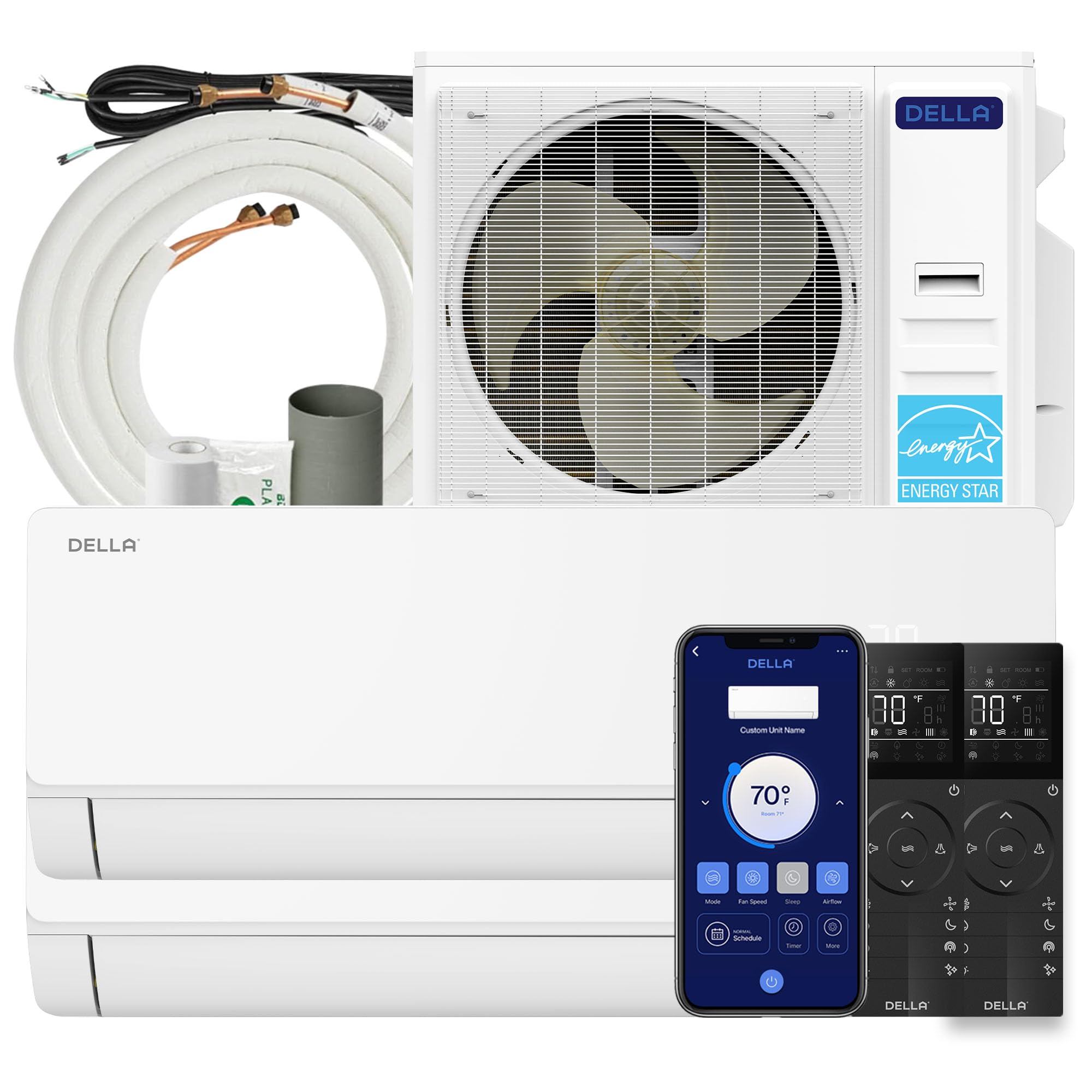 BELLEZE DELLA 42,000 BTU 2 Zone (2x24K) Mini Split Air Conditioner System, 24 SEER2 208-230V, Cools Up to 3000 Sq.Ft, Energy Efficient, Works with Alexa & WiFi, Pre-Charged, Inverter Heat Pump, 16ft Kits