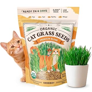 Seedboy Organic Cat Grass Seeds for Planting, Non-GMO Wheat, Oat, Rye, and Barley Cat Grass for Indoor Cats (8 oz) - Amazon product rated Grade A