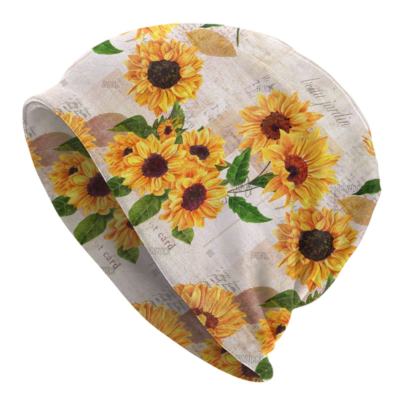 Oudrspo Unisex As Pic Vintage Sunflower Fashion Adult Men's Knit Hat Baggy Cap Chemo Hats Daily Skullcap Hedging Head Hat Top Level Beanie Cap