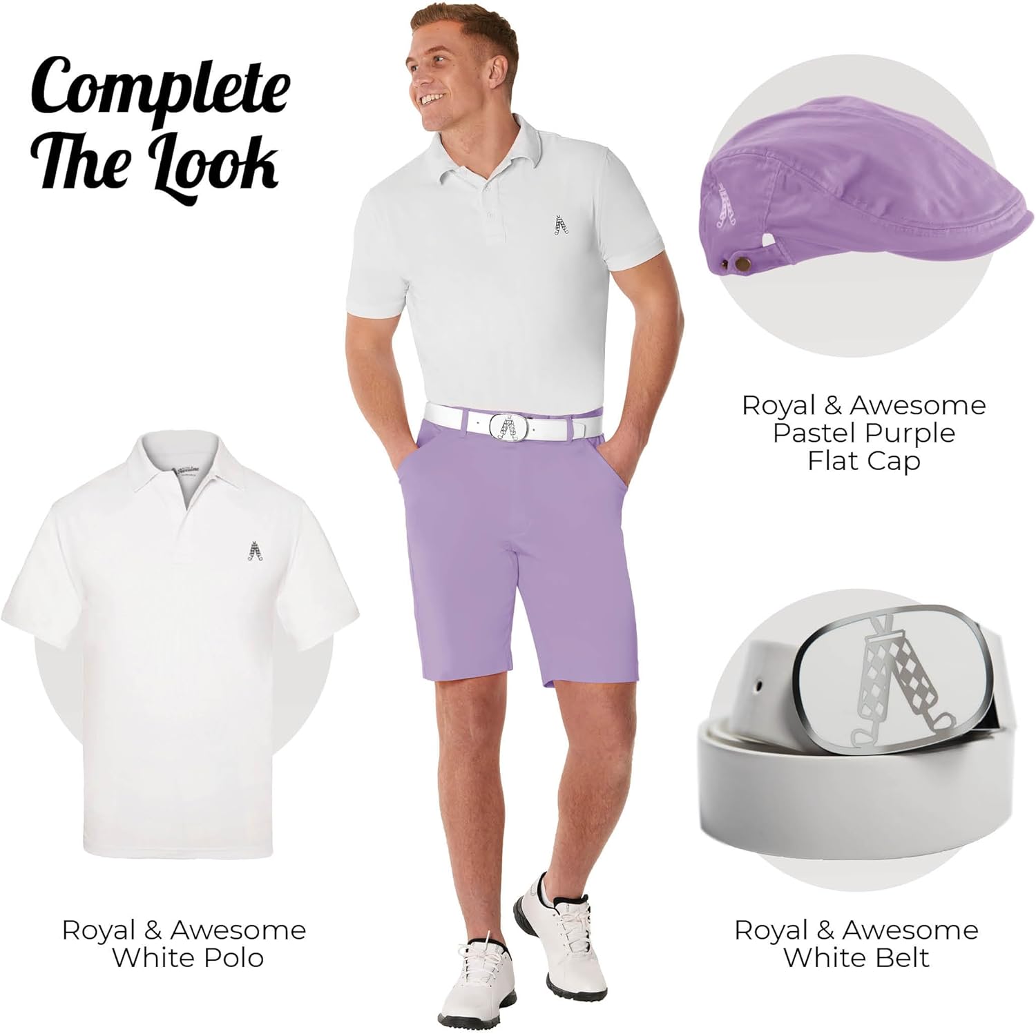 Royal & Awesome Men's Pastel Golf Shorts, Golf Shorts for Men Slim Fit, Funny Men Apparel, Crazy Bright Design, Colorful