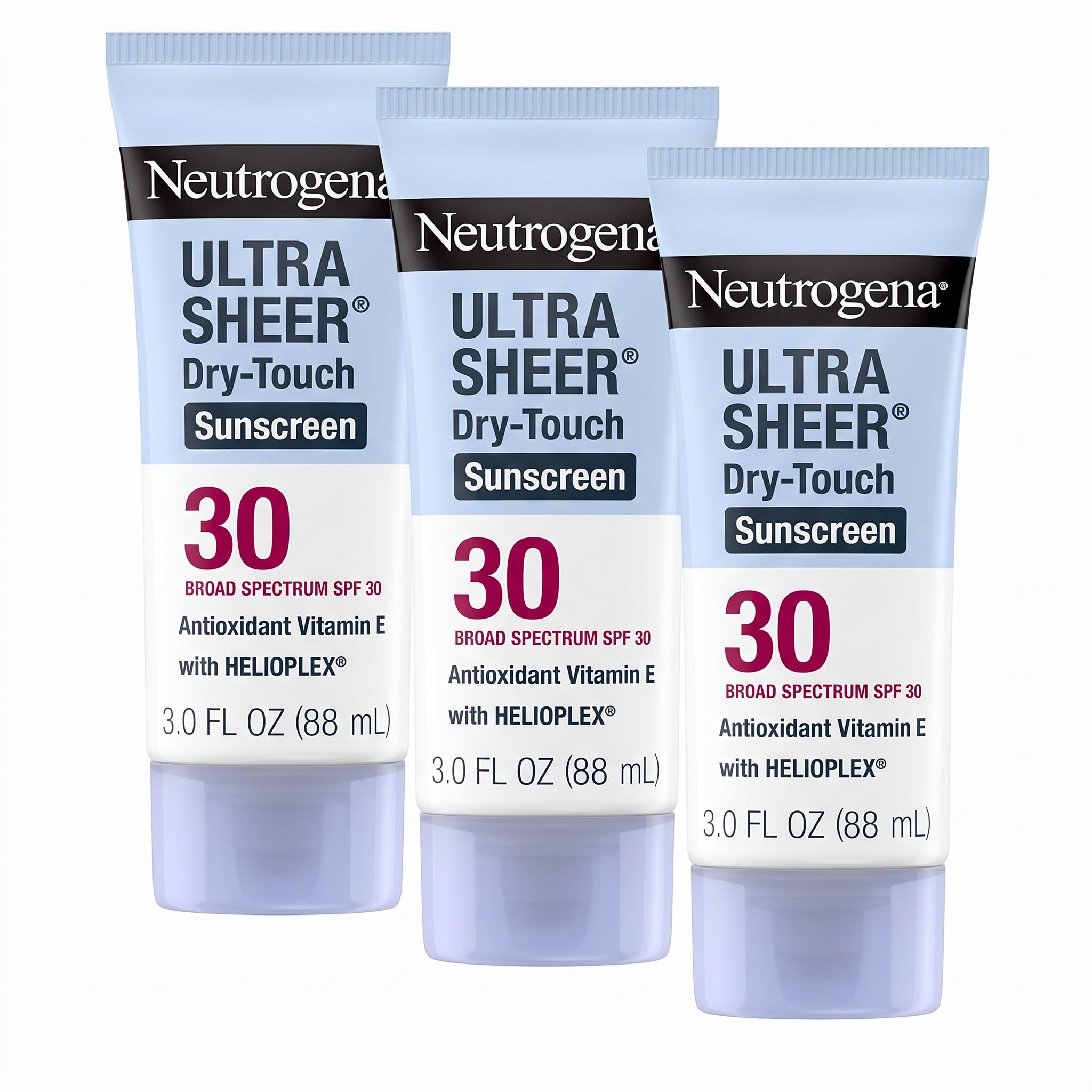 Neutrogena Ultra Sheer Dry-Touch Sunscreen For Face & Body, SPF 30 Broad Spectrum UVA/UVB Protection, Lightweight Water Resistant & Non-Greasy, Travel Size Sunscreen, 3 fl. oz (Pack of 3)