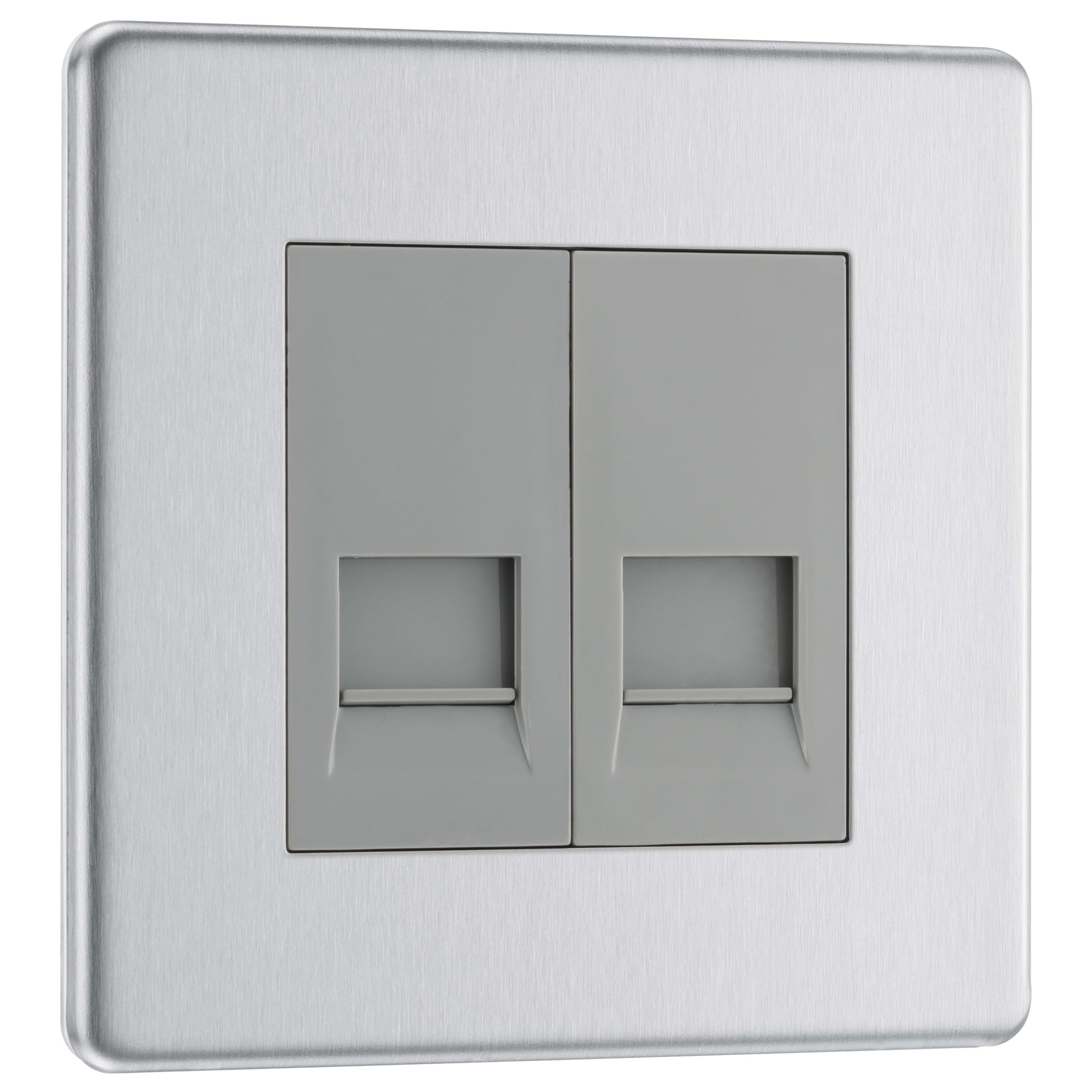 BG-Nexus-Flat-Plate Screwless Flat Plate Double Telephone Socket,Master,Brushed Steel Finish