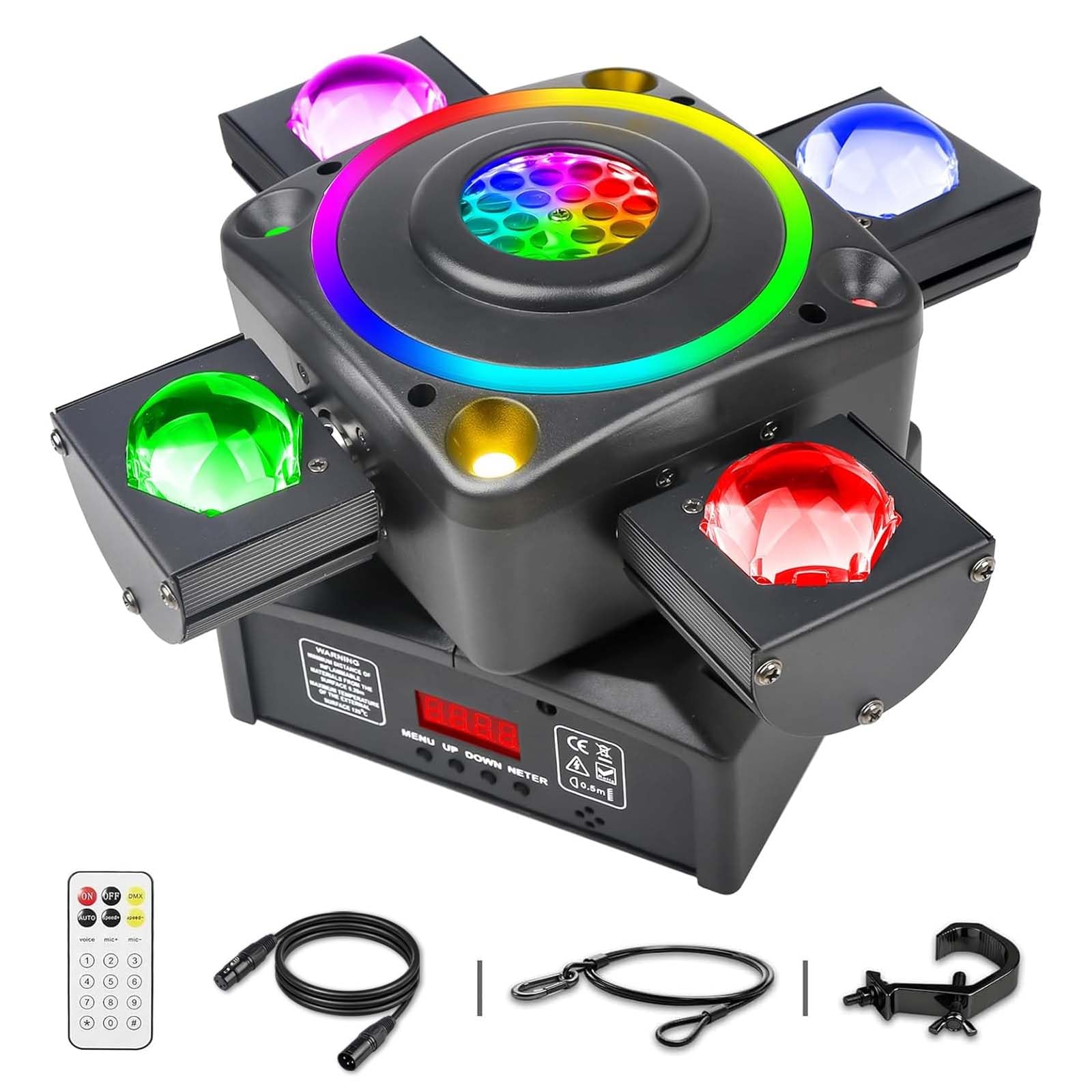 Moving Head Bühnenlicht, LED-DJ-Lichter mit DMX512-Controller, Soundaktivierung, 4 Stück 12 W RGBW-LED-Perlen, Dimmer-Stroboskopeffekt