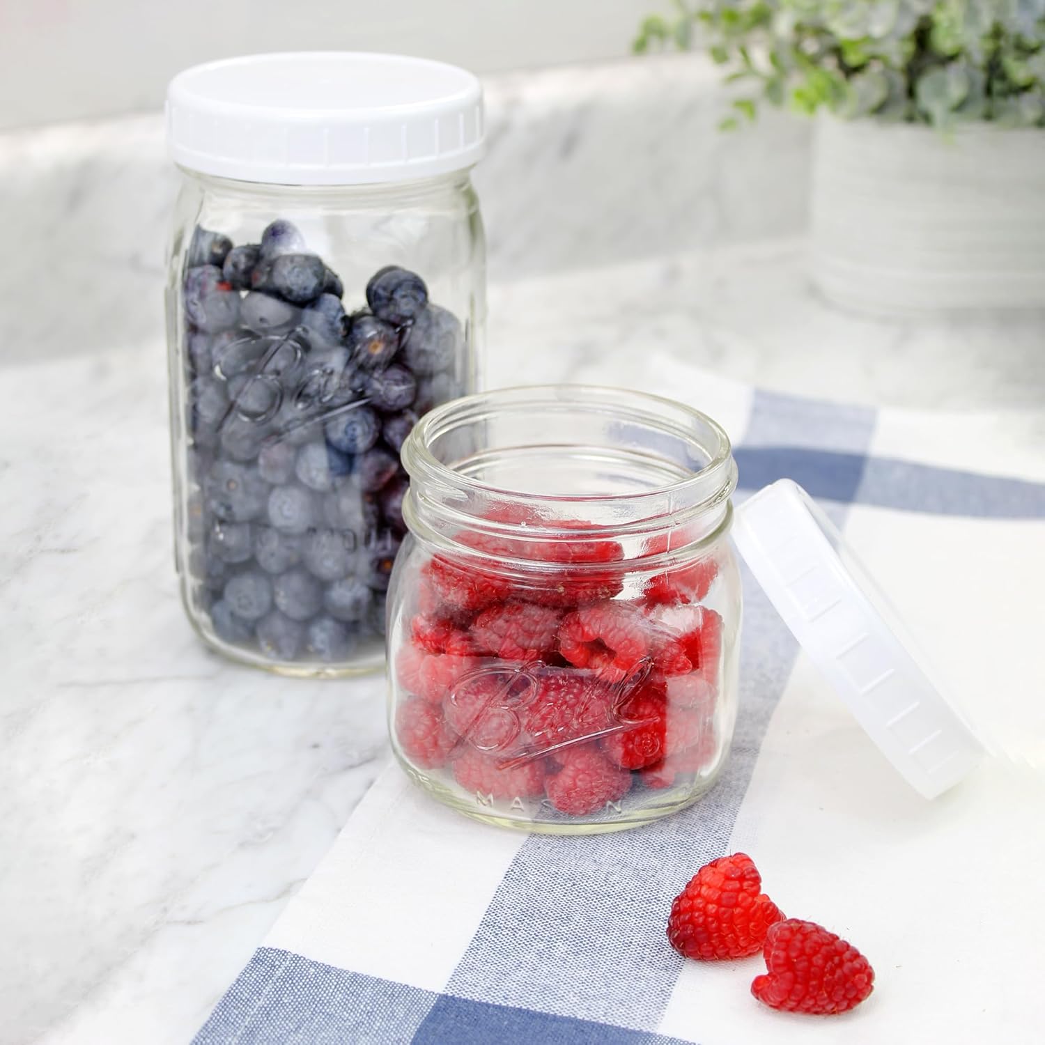 Cornucopia Brands Wide Mouth Plastic Mason Jar Lids (120-Pack Bundle); Bulk Unlined White Ribbed Lids, 86-450 Size