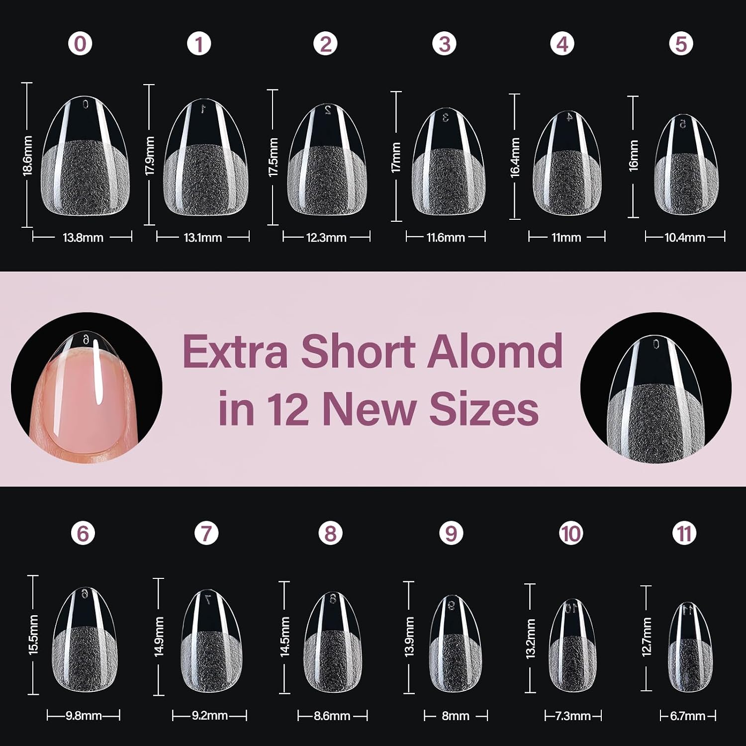 Misssix Extra Short Almond Nail Tips Kit, 360Pcs Pre Etched Clear gel x Fake Nails, Full Cover False Nail 9-in-1 Gel Glue and Portable Mini U V Nail Lamp for Women 12 Sizes