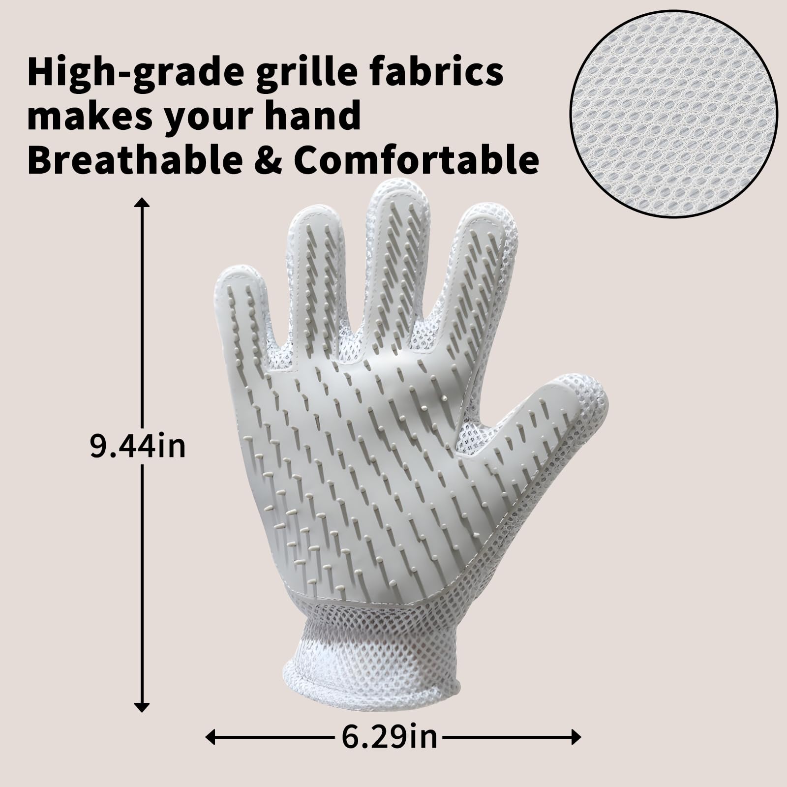 Gants de toilettage 2 en 1 pour animal domestique - Brosse pour chat et chien - Gant de massage pour épilation des poils d'animaux domestiques - Nettoyage des poils des deux côtés (gris/1 pièce)