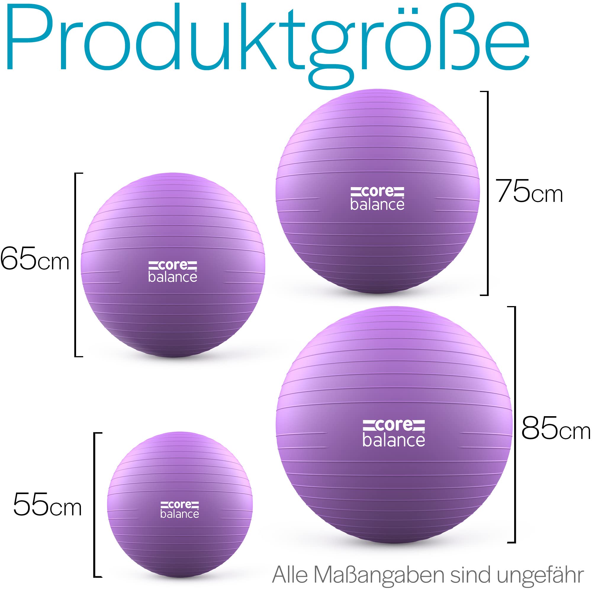 Core Balance Gymnastikball Schwangerschaft – Gymnastikball Groß und Berstsicher für Schwangerschaftsgymnastik – Fitball mit Luftpumpe (Lila)