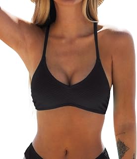 CUPSHE Women's Criss Cross V-Neck Bikini Top Spaghetti Straps Self-Tie Bathing Suit Swimsuit