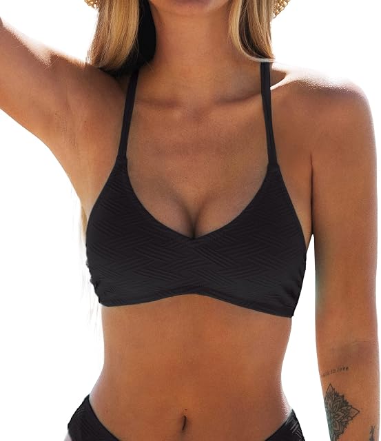 CUPSHE Góra bikini dla kobiet kostium kąpielowy krzyżowy wiązany samodzielnie wiązany ramiączka spaghetti dekolt w serek